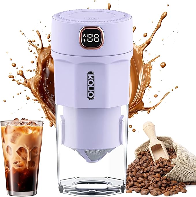 Portable Coffee Grinder and Blender Smoothies with 12Oz BPA Free Personal Travel Cup Durable Stainless Steel Mix Blender with Metal Coffee Filter USB Rechargeable(Purple)