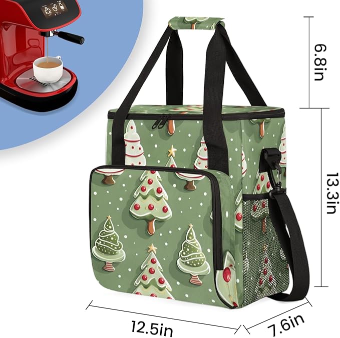 Abstract Tree Xmas Coffee Maker Carrying Bag Portable Travel Storage Tote Bag Compatible with K-Mini or K-Mini Plus Single Serve Coffee Brewer Carrying Case with Multiple Pockets &amp Shoulder Stra