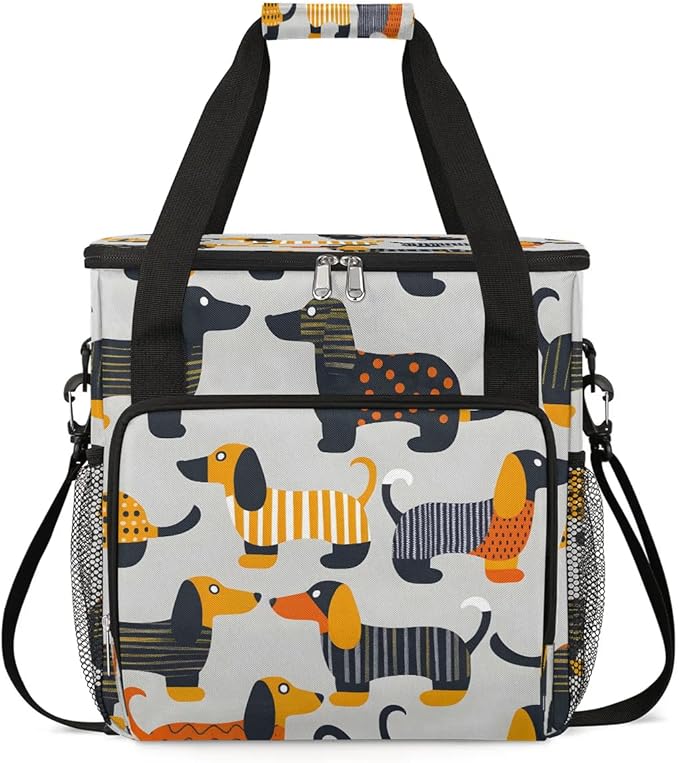 Cartoon Geometric Dog Coffee Maker Carrying Bag for Keurig K-Mini or K-Mini Plus Storage Portable Coffee Maker Travel Bag
