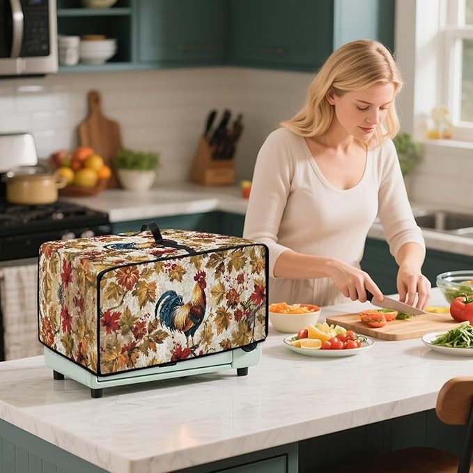 Rooster Plant Print Toaster Oven Air Fryer Cover Dust Protection Heavy Duty Microwave Toaster Oven Cover Small Kitchen Appliance Dust Covers M