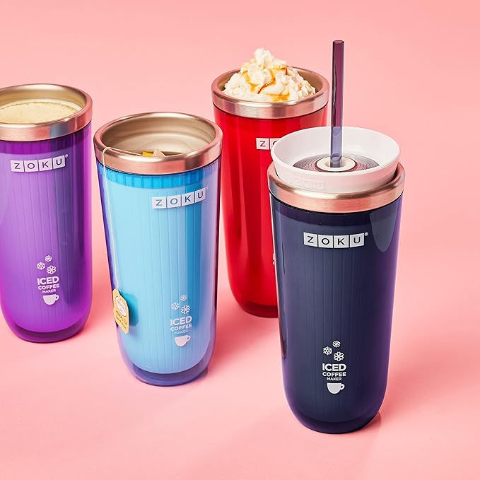 Zoku Instant Iced Coffee Maker Reusable Beverage Chiller Cools Hot Beverages in Minutes Without Dilution Portable 11-ounce Tumbler With Spill-resistant Lid and Straw Teal