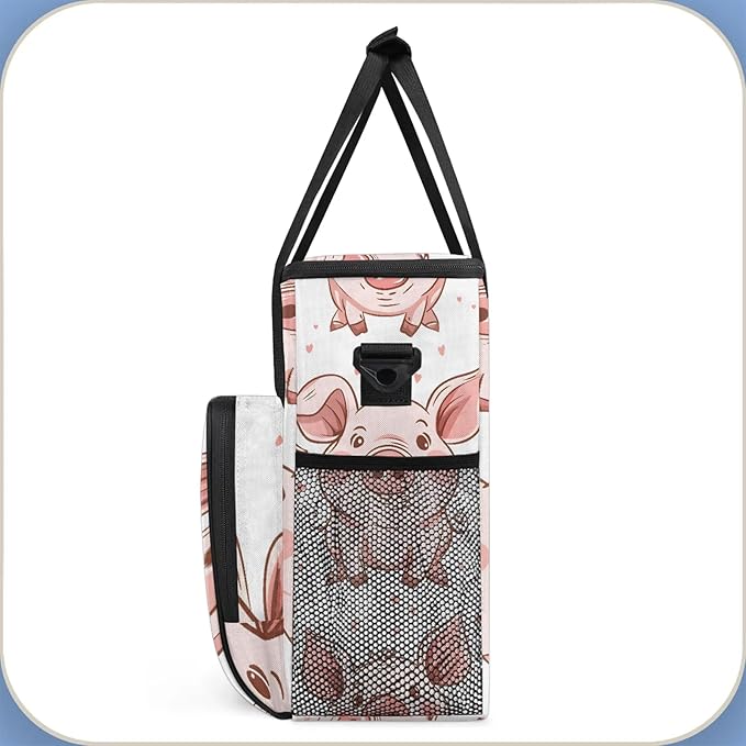 Cute Animal Pig Coffee Maker Carring Bag Large Insulated Storage Organizer Case Tote Bags with Shoulder Strap for Travel Work Picnic