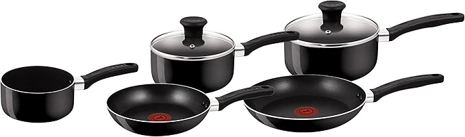 Tefal Delight 5 Piece Non Stick All hobs Compatible excluding Induction Black B470S544