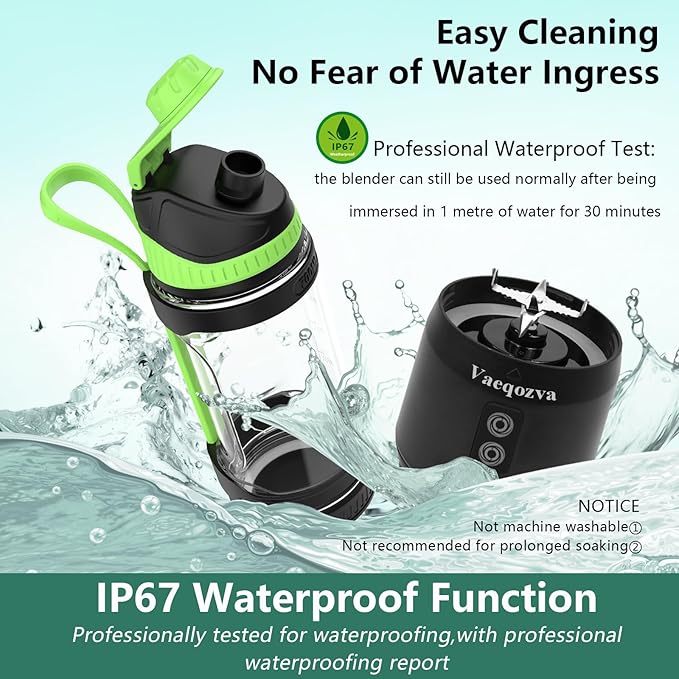 Portable Blender for Shakes and Smoothies 24oz Travel Blender 300Watt on the Go Blender USB Rechargeable Personal Blender with a Travel Lid &amp BPA Free Bottle(Green Cap Black Body)
