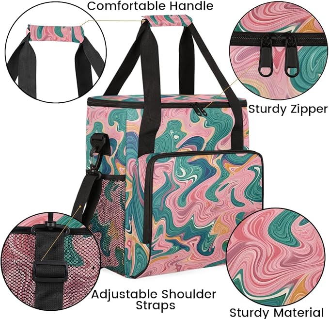 Tie Dyeing Coffee Maker Carrying Bag Pink Green Portable Travel Storage Tote Bag Compatible with K-Mini or K-Mini Plus Single Serve Coffee Brewer Carrying Case with Multiple Pockets &amp Shoulder S