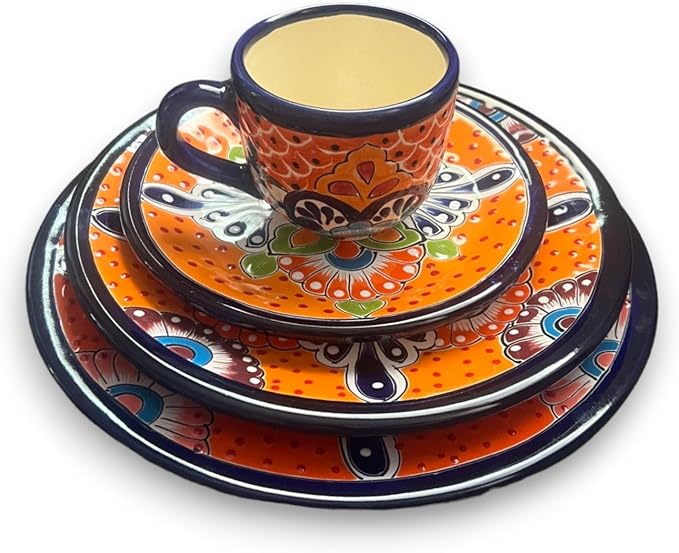 Vibrant 4-Piece Talavera Dinnerware Set | Colorful Mexican Handcrafted Plates (Seats 1)