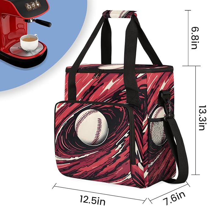 3D Baseball Coffee Maker Carrying Bag Graffiti Baseball Travel Storage Bag Compatible with K-Mini or K-Mini Plus Single Serve Coffee Brewer Carrying Case with Multiple Pockets &amp Shoulder Strap