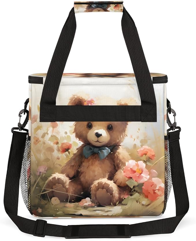 Floral Bear Coffee Maker Carrying Bag Portable Travel Storage Tote Bag Compatible with K-Mini or K-Mini Plus Single Serve Coffee Brewer Carrying Case with Multiple Pockets &amp Shoulder Strap