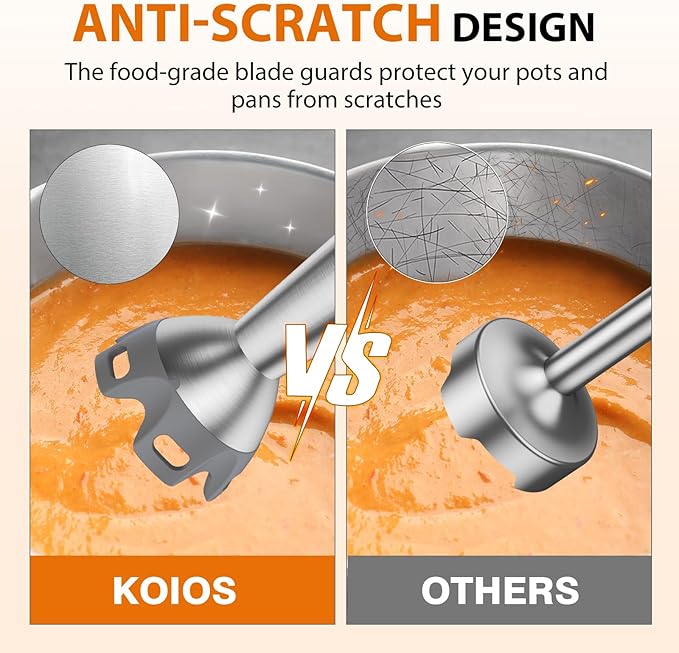 KOIOS Immersion Blender 1000W Anti-scratch 3-in-1 Hand Blender Upgraded 12 Speed Stainless Steel Blade Stick Blenders with Turbo Mode Whisk and Milk Frother Non-BPA