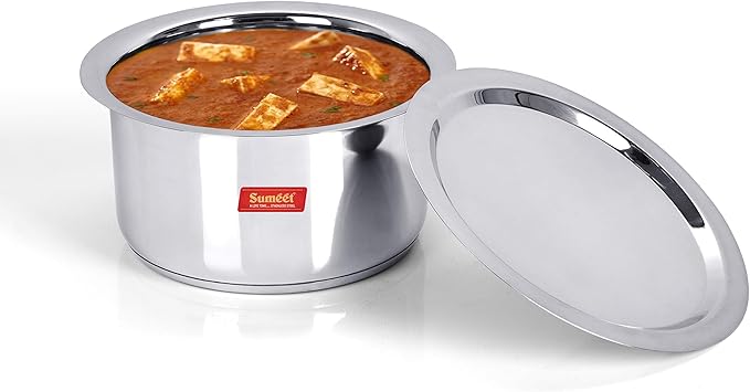 Sumeet Big Size Stainless Steel Induction Bottom (Encapsulated Bottom) Gas Stove Friendly Container/Tope/Cookware with Lid Size No.15 3.5 liter Silver