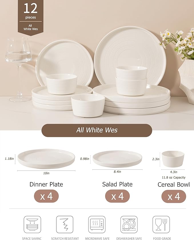 Dinnerware sets plates and bowls sets modern platesCeramic Dinnerware Sets12 Pieces Porcelain Lightweight PlatesScratch Resistant Dish Set (style - 10 4 - Set (12pcs))