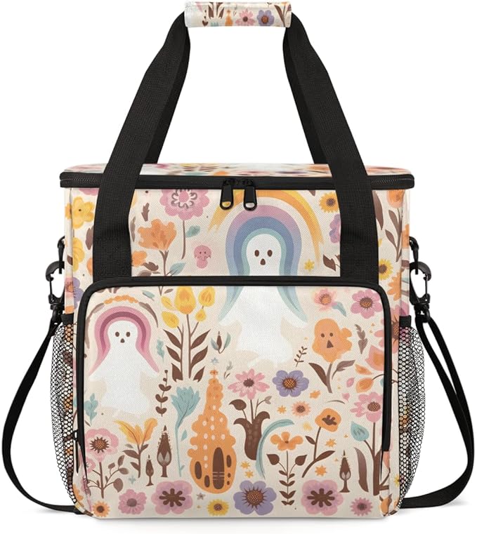 Spooky Ghosts Coffee Maker Carrying Bag Cute Ghosts Travel Storage Bag Compatible with K-Mini or K-Mini Plus Single Serve Coffee Brewer Carrying Case with Multiple Pockets &amp Shoulder Strap