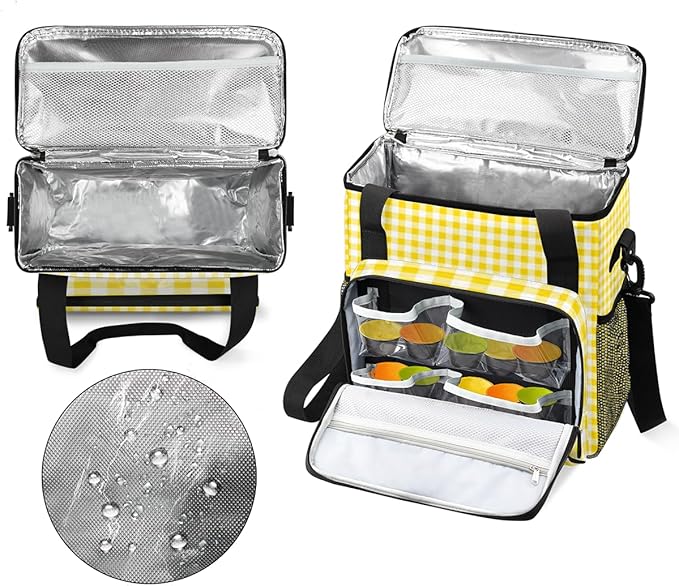 Yellow Plaid Coffee Maker Carrying Bag Portable Travel Storage Tote Bag Compatible with K-Mini or K-Mini Plus Single Serve Coffee Brewer Carrying Case with Multiple Pockets &amp Shoulder Strap