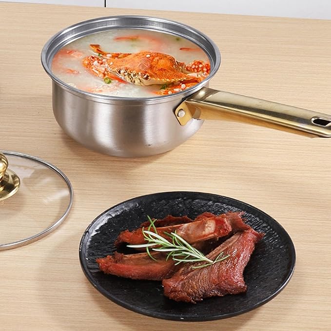 Stainless Steel Pots Pans Set Ergonomic Golden Handle Multifunctional Cookware Set Cooking Pots Glass Lids Kitchen