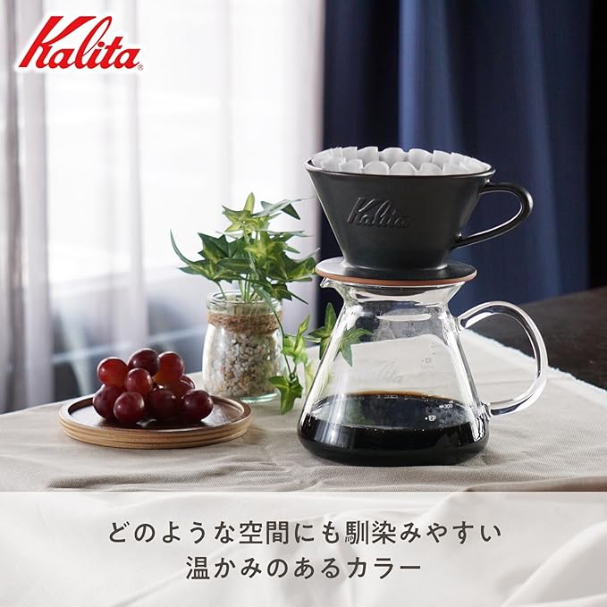 Kalita Coffee Dripper Mino Ware High Heat Retention Ceramic for 2 to 4 People Sand Black #02107 Wave Series Made in Japan Drip Equipment For 2 People For 4 Cups Porcelain Stylish Outdoor