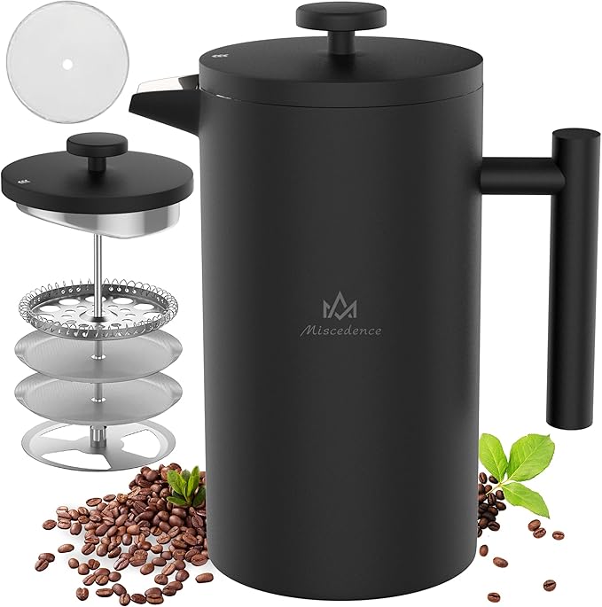French Press Coffee Maker34OZ Double Wall Vacuum Insulated 304 Stainless Steel (34oz Black)