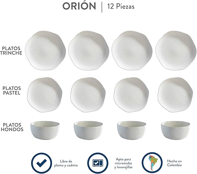 Corona Dinnerware Set 12– piece Plates and Bowls Set Ceramic Sets for 4 Microwave and Dishwasher Safe Orion Reactive Glaze