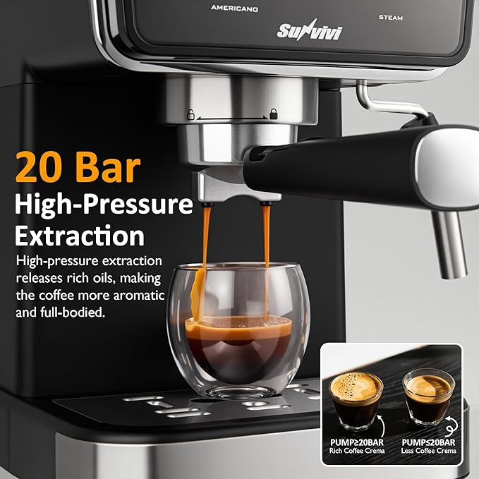 SUNVIVI 20 Bar Espresso Machine for Home and Office 3-in-1 Iced Coffee Maker with Milk Frother Espresso Shot &amp Iced Coffee LED Touchscreen 52OZ Removable Water Tank Professional Coffee Brewin