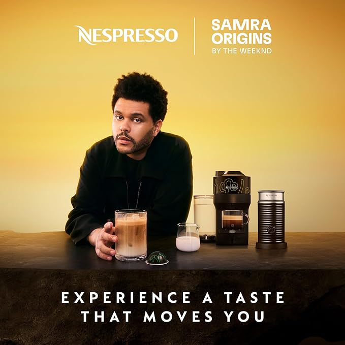 Nespresso Vertuo Pop+ Coffee and Espresso Maker by De'Longhi Samra Origins by The Weeknd Aeroccino3 Milk Frother and Togetherness Blend Double Espresso Light Roast 20-Count Coffee Pods