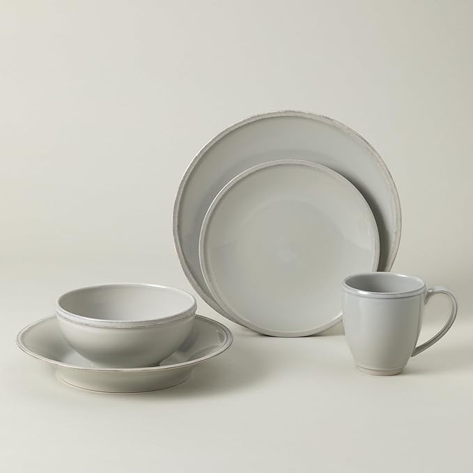 Costa Nova Ceramic Stoneware 5-Piece Place Setting Service for 1 - Friso Collection Grey | Microwave &amp Dishwasher Safe Dinnerware Set | Food Safe Glazing | Restaurant Quality Tableware