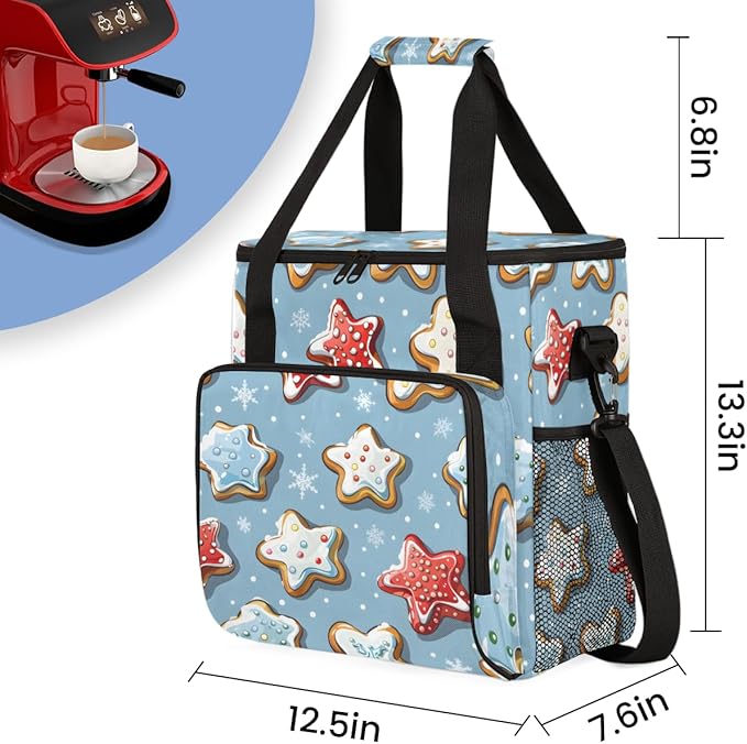 Mystical Xmas Biscuit Coffee Maker Carrying Bag Portable Travel Storage Tote Bag Compatible with K-Mini or K-Mini Plus Single Serve Coffee Brewer Carrying Case with Multiple Pockets &amp Shoulder S