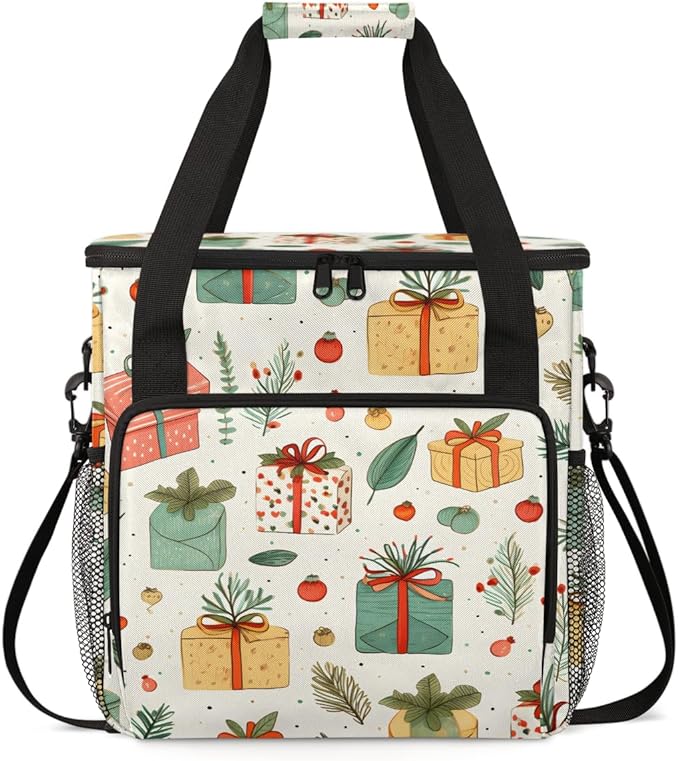 Coffee Maker Carrying Bag Watercolor Christmas Pattern Travel Storage Bag Compatible with K-Mini or K-Mini Plus Single Serve Coffee Brewer Carrying Case with Pockets &amp Shoulder Strap