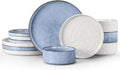 LIANYU Dinnerware Sets for 4 12 Piece Stoneware Dinner Plates and Bowls Dish Set Kitchen Dining Speckled Tableware Dishware Microwave &amp Dishwasher Safe Polar White &amp Serenity Blue