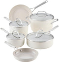 KitchenAid Hard Anodized Ceramic Induction Pots and Pans Dishwasher Safe Includes Saucepans Stockpot Sauté Pan Frying Pans/Skillets and Lids 10 Piece Cookware Set - Porcelain White