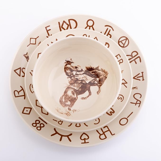 Broncs &amp Brands 12 Piece Dinnerware Set of Four Place Settings Including Dinner Plates Salad Plates and Dinner Bowls