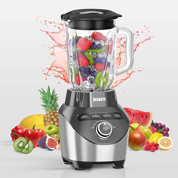 Blender with 64 oz Glass Jar - 1200W High Speed Juicer Blender for Smoothies Shakes &amp Frozen Drinks (Black)