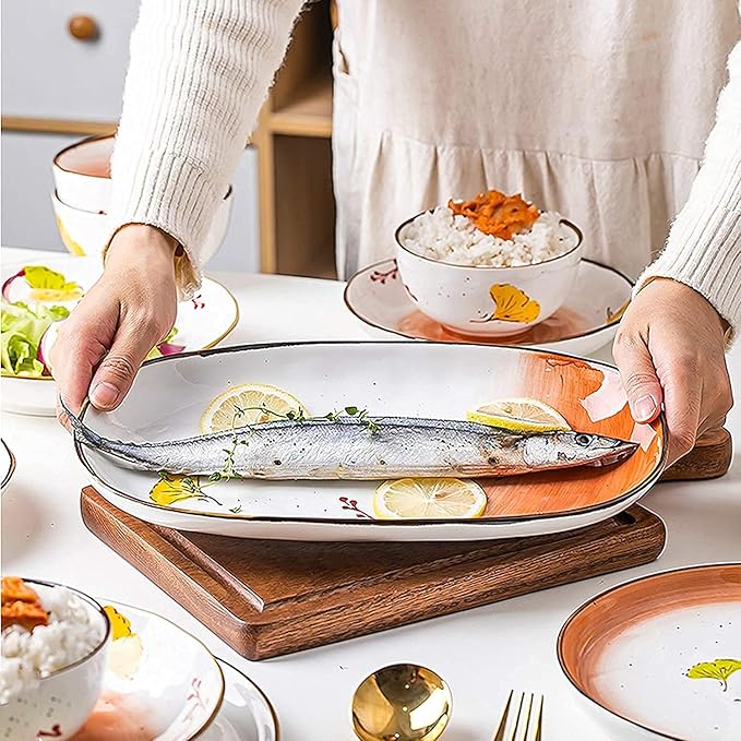 Dinnerware Sets - Luxury Gift Dishes Service Set Ceramics Dinner Sets 43 Pieces Glaze Porcelain Dinnerware Set | Cereal Bowl and Steak Plate Set for Wedding Housewarming Gift