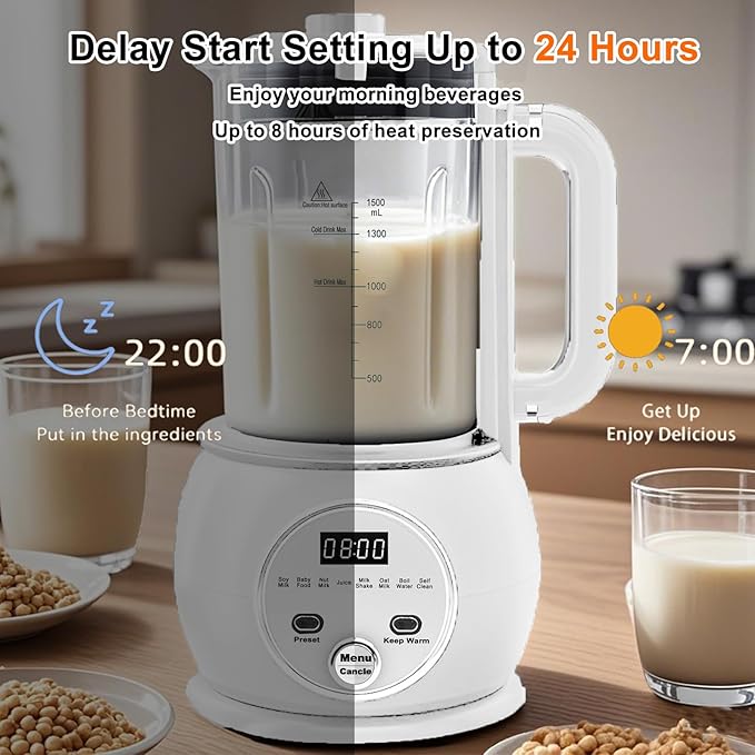 10 in 1 Nut Milk Maker Hot Blender51oz Homemade Soy AlmondOatPlant BasedBaby Food Maker 20 BladesAutomatic Soybean Machine with 24H Delay Start/Keep Warm8H/Boil Water&ampAuto Clean