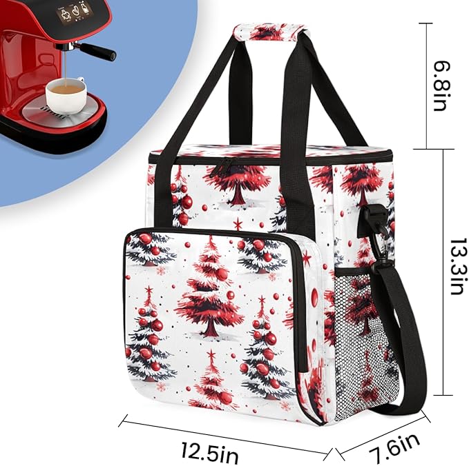 Glitter Tree Xmas Coffee Maker Carrying Bag Portable Travel Storage Tote Bag Compatible with K-Mini or K-Mini Plus Single Serve Coffee Brewer Carrying Case with Multiple Pockets &amp Shoulder Strap