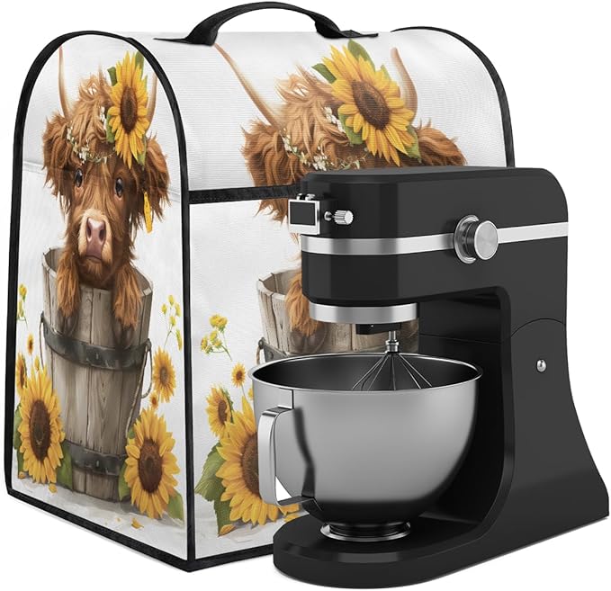 cfpolar Kitchen Aid Mixer Cover Compatible with 6-8 Quarts Sunflower Cute Highland Cattle Stand Mixer Cover Kitchen Aid Mixers Accessories Appliance Organizer Bag Dust Covers with Zipper Pocket