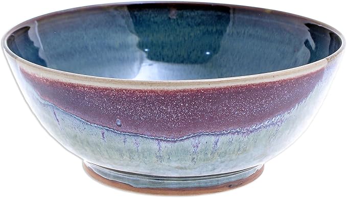 NOVICA Blue Red Ceramic Bowls Dinnerware Set From Thailand 'Happy Harvest'