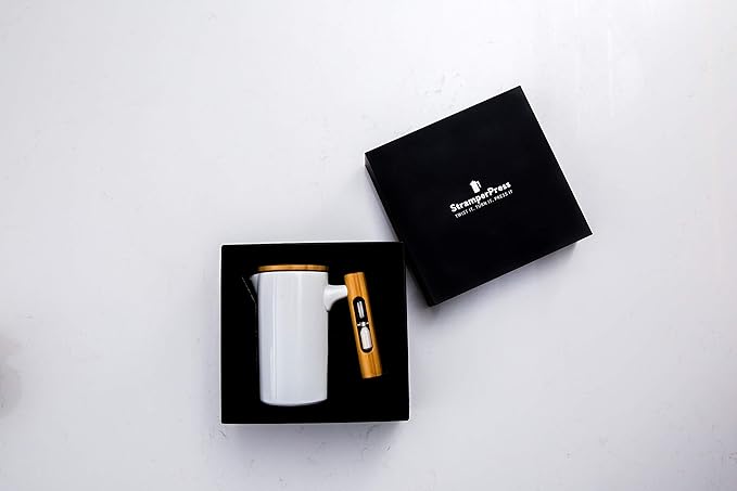 StramperPress| French Press coffee maker | HourGlass Timer| Coffee Press| (White Ceramic)