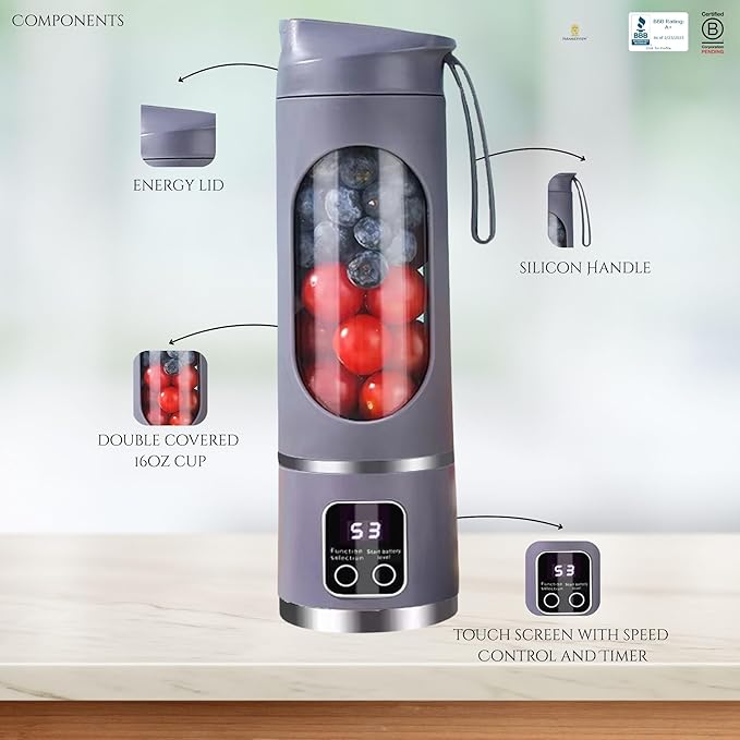 Paramexview® Portable Blender 16oz/500ml for Juices &amp Smoothies with 12 Stainless Steel Blades | USB Rechargable &amp 3 Levels Multi-Speed Control | 50W Powered fusion Portable Blender