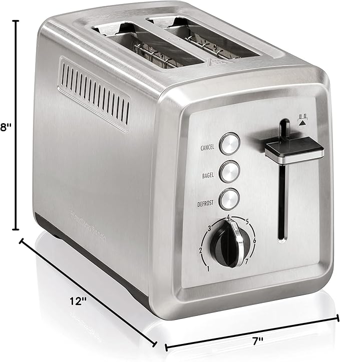 Hamilton Beach 2 Slice Toaster with Extra-Wide SlotsBagel SettingToast BoostSlide-Out Crumb TrayAuto-Shutoff &amp Cancel ButtonDefrost FunctionStainless Steel (22794)(Pack of 2)
