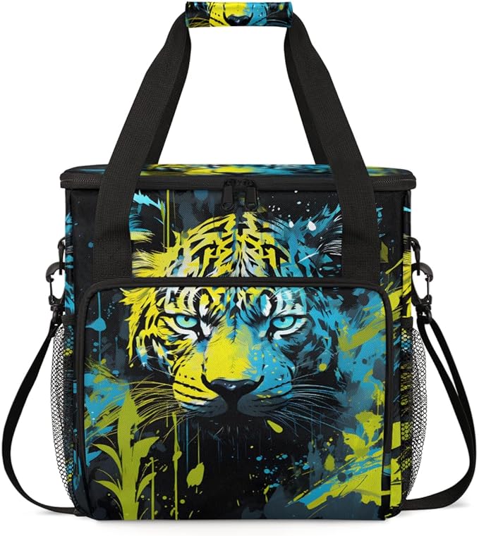 Tiger Coffee Maker Carrying Bag Oil Painting Tiger Travel Storage Bag Compatible with K-Mini or K-Mini Plus Single Serve Coffee Brewer Carrying Case with Multiple Pockets &amp Shoulder Strap
