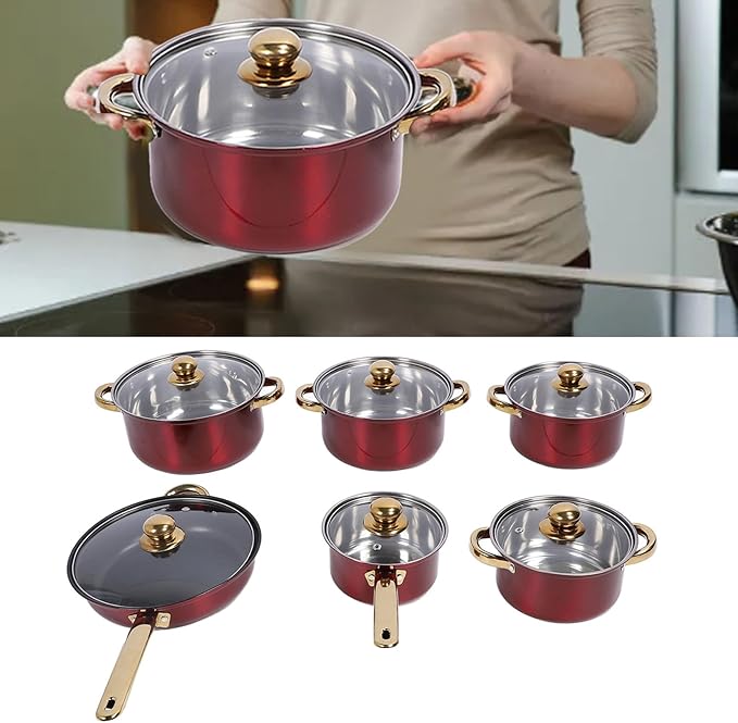 6 Piece Stainless Steel Pan Set Stainless Steel Cookware Set Induction Frying Pan Pot Cookware Saucepan Set with Lids Multifunctional Frying Pans Milk Pans for Kitchen Cooking