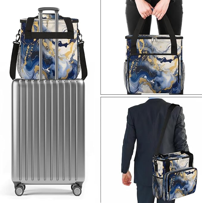 Navy Blue Marble Coffee Maker Carrying Bag for Keurig K-Mini or K-Mini Plus Storage Portable Coffee Maker Travel Bag