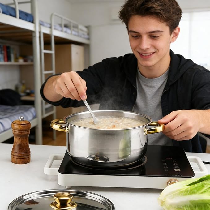 Stainless Steel Cookware Set - 10 Piece Cooking Gadgets Non Stick Kitchen Pots Durable Cookware | Soup Pasta Stew Camping for Soup Pasta Stew Camping