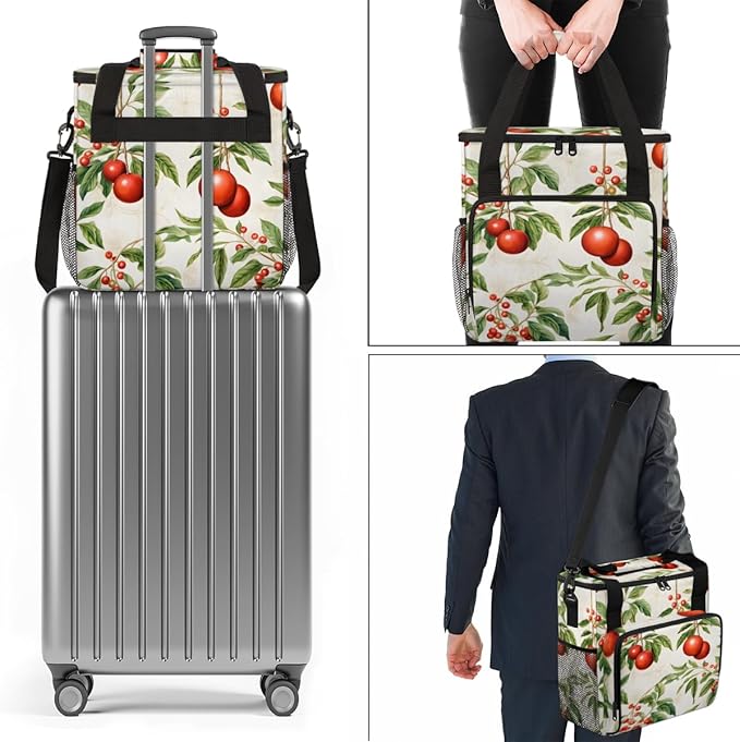 Christmas Flowers Coffee Maker Carrying Bag Graffiti Flowers Travel Storage Bag Compatible with K-Mini or K-Mini Plus Single Serve Coffee Brewer Carrying Case with Multiple Pockets &amp Shoulder St