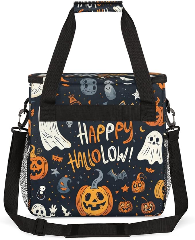 Happy-Halloween Coffee Maker Carrying Bag Ghosts Pumpkins Travel Storage Bag Compatible with K-Mini or K-Mini Plus Single Serve Coffee Brewer Carrying Case with Multiple Pockets &amp Shoulder Strap
