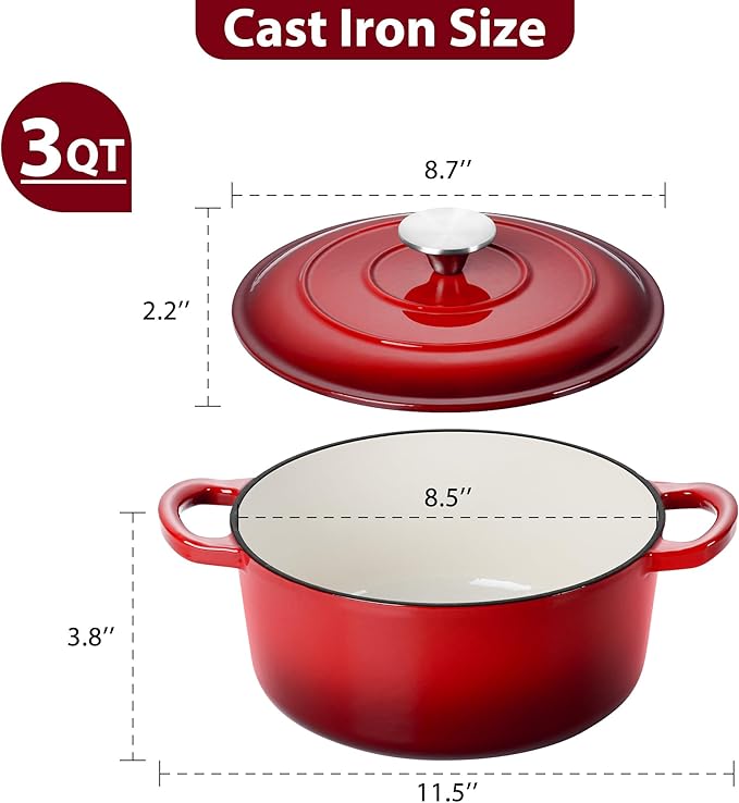 LIANYU Dinnerware Set for 4 3 QT Enameled Cast Iron Dutch Oven 12 Piece Plates and Bowls Sets Ceramic Dinner Salad Plates Cereal Bowls Nonstick Cookware for Bread Baking Oven Safe