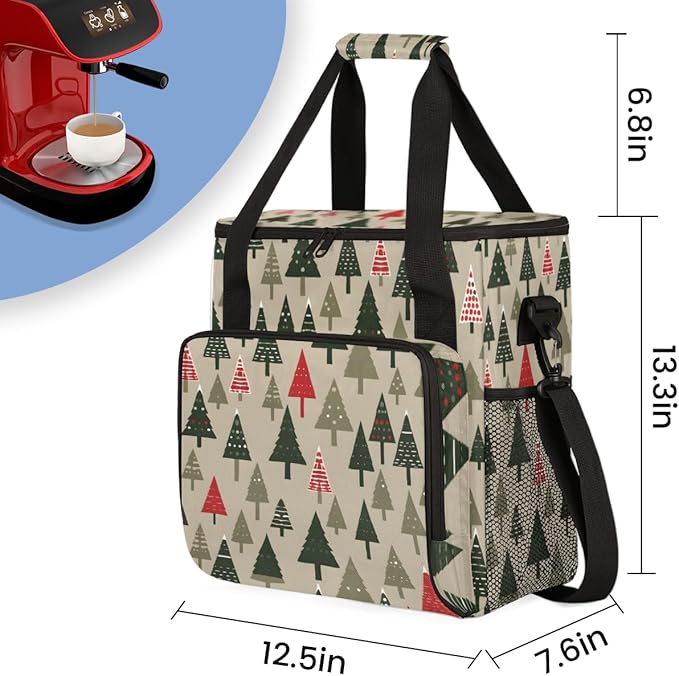 Modern Christmas Tree Coffee Maker Carrying Bag Portable Travel Storage Tote Bag Compatible with K-Mini or K-Mini Plus Single Serve Coffee Brewer Carrying Case with Multiple Pockets &amp Shoulder S