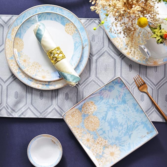 Bone China Dining Dishes Set 60 Pcs Dinnerware Set Home New Chinese Dinner Plate Light Luxury Modern Tableware Set Hand Glazing and Tough Texture
