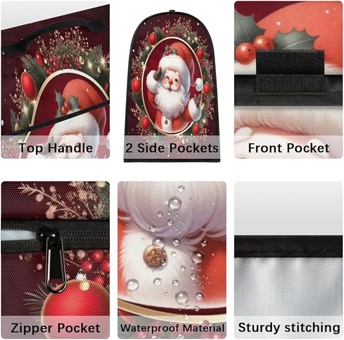 Kitchen Aid Mixer Cover Christmas Ball Santa Claus Stand Mixer Cover Compatible with 6-8 Quarts Stand Mixers Dust Covers with Zipper Pocket Foldable Washable Kitchen Aid Organizer Bag