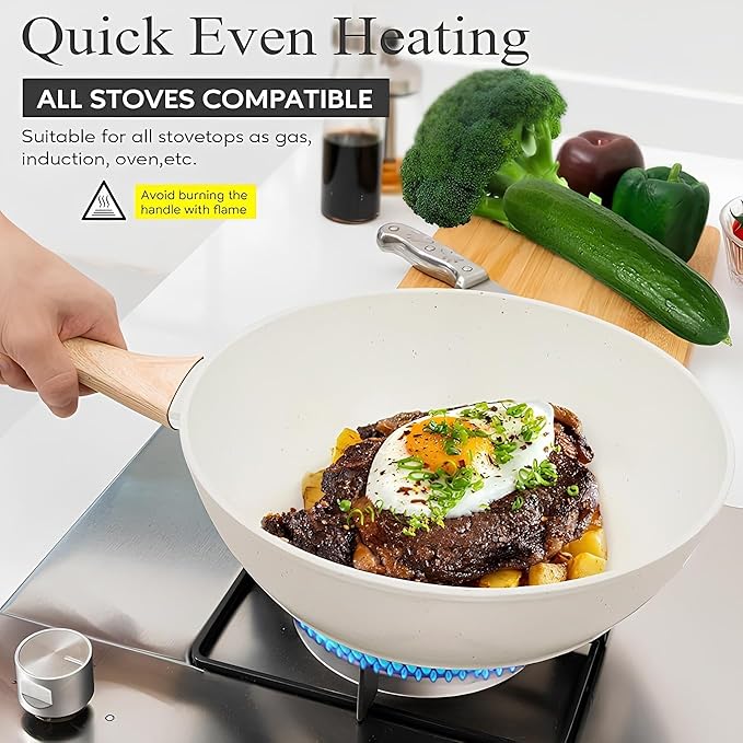 White13 Pieces Pots and Pans Set Nonstick Cookware Set Granite Cooking Set Kitchen Induction Cookware with Frying Pans Saucepans Steamer Silicone Tools Set