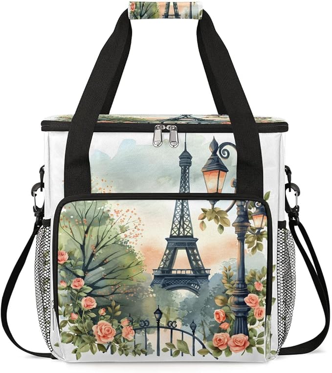 Watercolor Tower Rose Coffee Maker Carrying Bag Compatible with K-Mini or K-Mini Plus Portable Single Cup Coffee Maker Case with Pockets for K Cup Pods